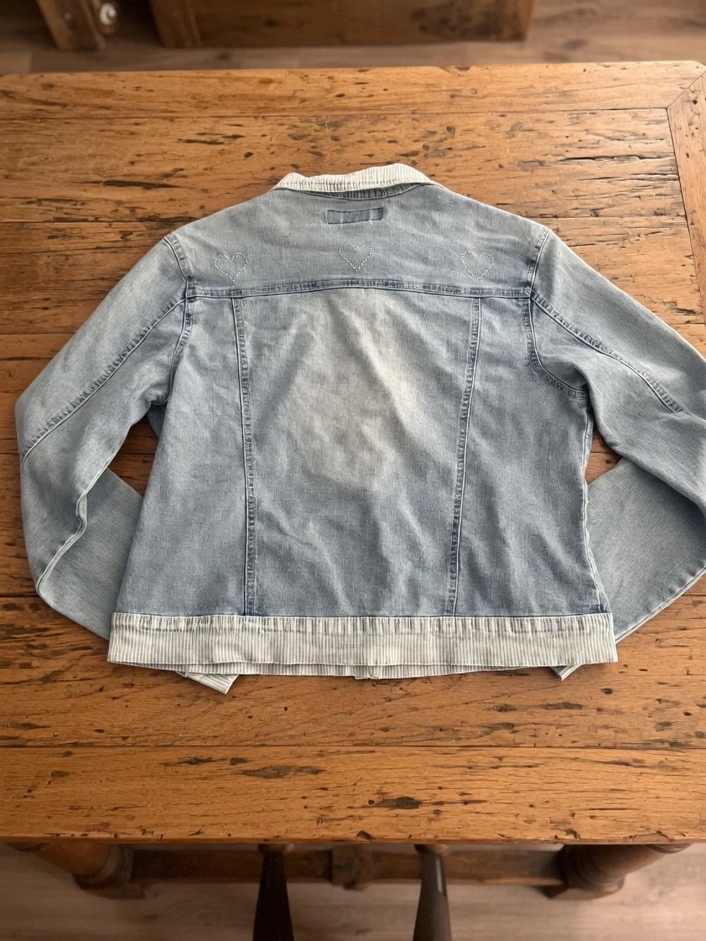 Light Wash Denim Jacket with Stud & Paint Detail